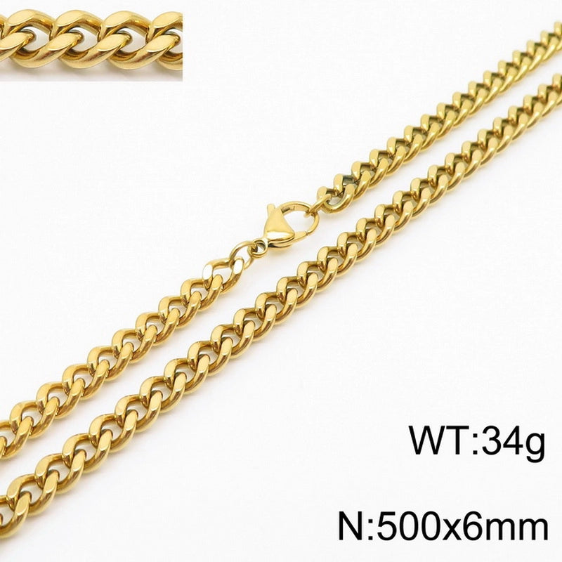 Fashion Simple Bracelet Stainless Steel Six-Sided Grinding Chain Choker Necklace
