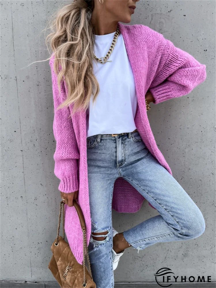 Casual Cotton-Blend Plain V Neck Off Shoulder Sleeve Cardigan | IFYHOME