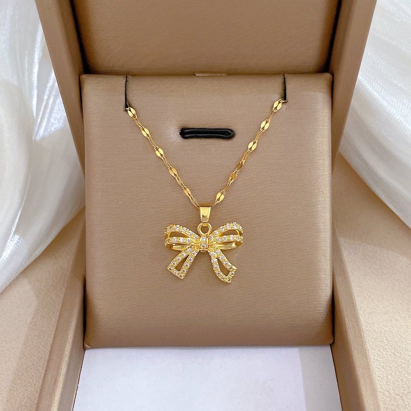 Cartoon Geometric Titanium Steel Diamond Inlay Necklaces