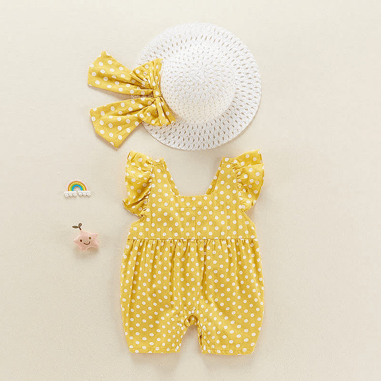 Baby Polka Dot Bowknot Overalls with Hat
