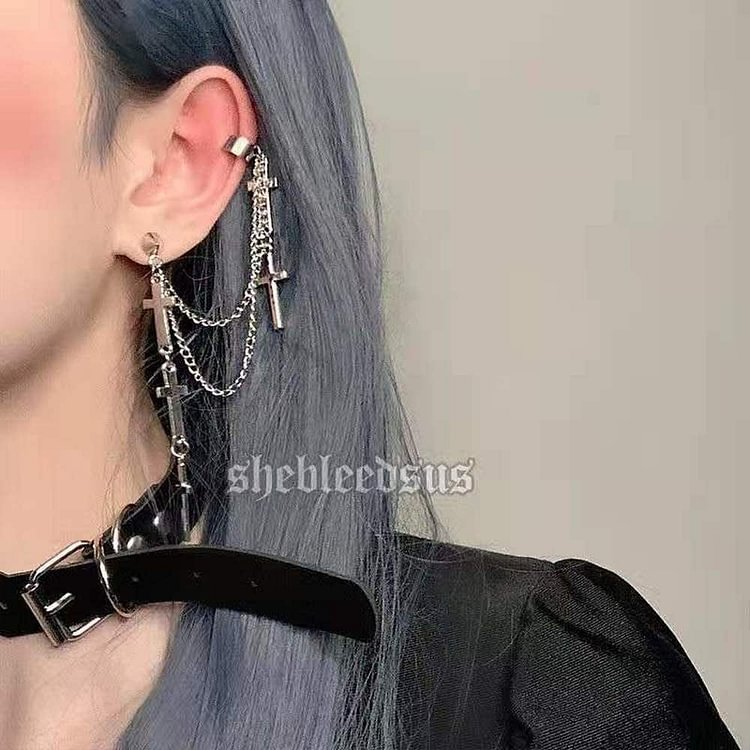 YOY-Women Jewelry Personality Cross Drop Statement Earrings