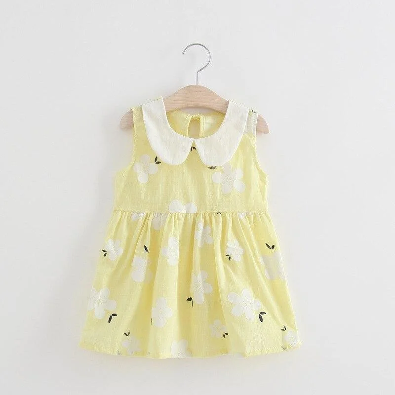 New Summer Girls Sleeveless Dress Kids Dresses Clothes Girl Turn Down Collar Princess Dress 1 2 3 4 5 6 Years Children Clothing