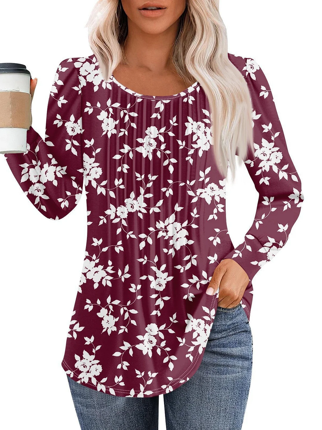 Women's Long Sleeve Scoop Neck Printed Graphic Tops