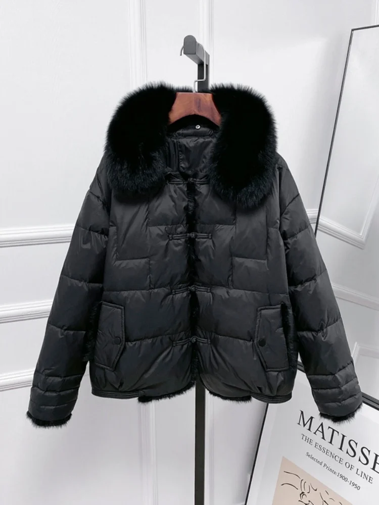 Toloer VAREY LIN New Winter Women Real Fox Fur Collar 90% White Duck Down Jacket Lady Warm Puffer Coat Female Retro Button Parkas