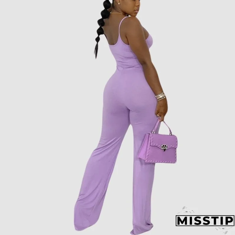 Solid Color Spaghetti Strap Jumpsuits