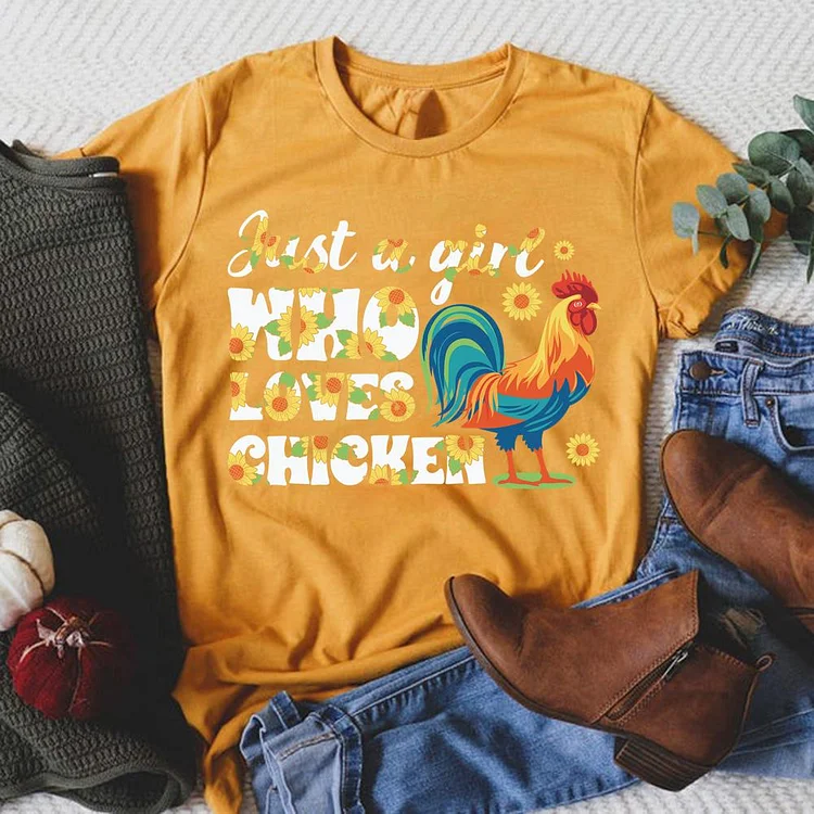 Just a Girl Who Love Chicken Round Neck T-shirt-0018858