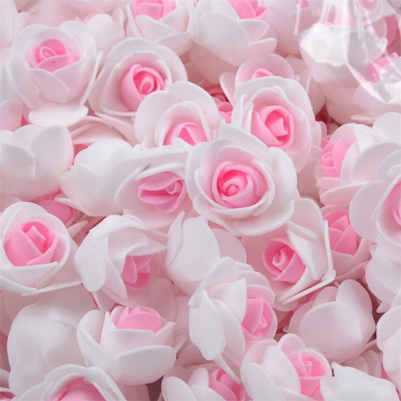 50PCS PE Foam Artificial Rose Flower Head Handmade DIY Wedding Home Decoration DIY Scrapbooking Double color Fake Flowers Craft