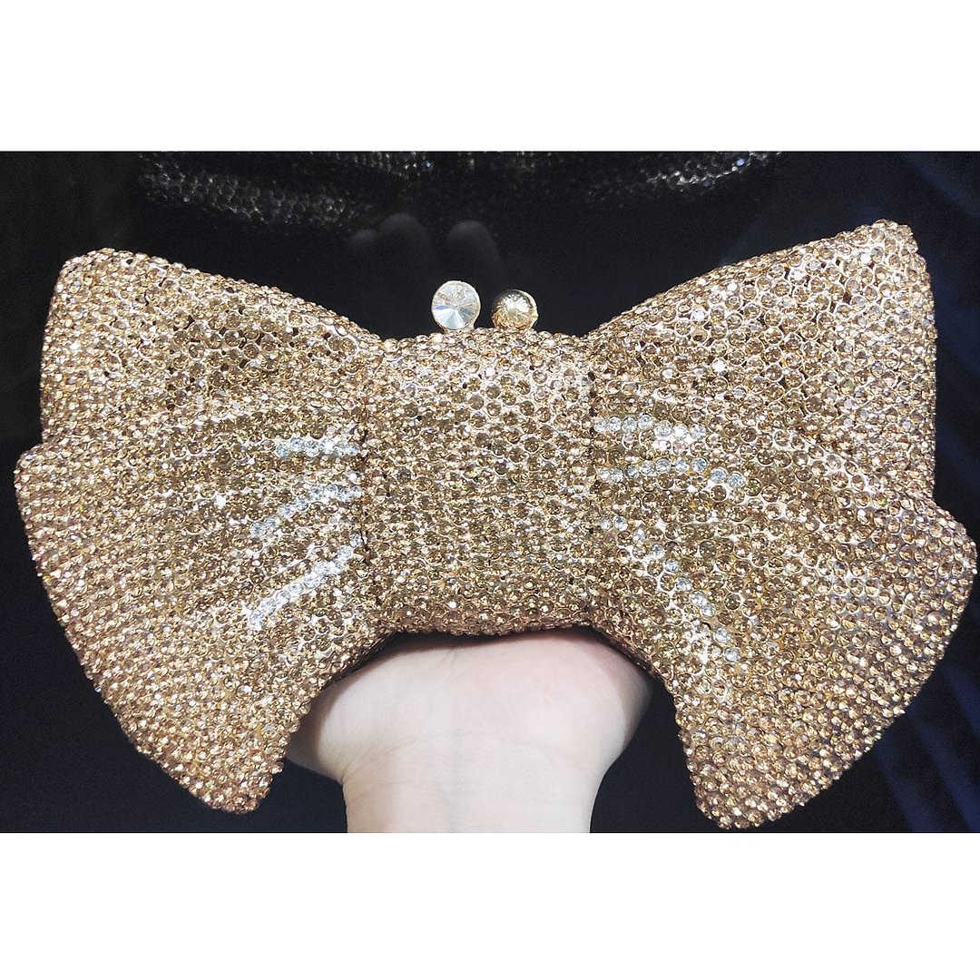 Fashion Golden Bow Crystal Bags Luxury Diamond Party Purse Female Pochette Wedding Bridal Bowknot Handbags SM95