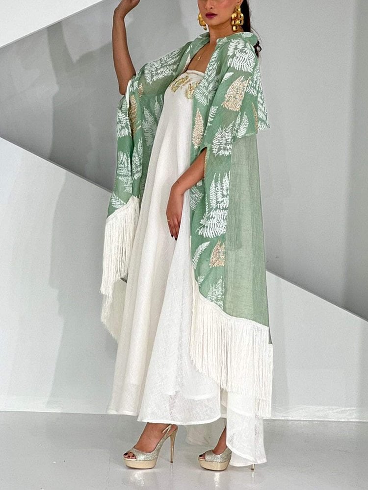 Leaf Print Bustier Dress and Tunic Set