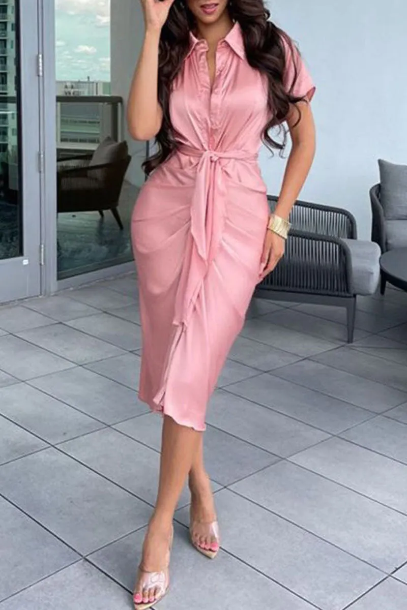 Sexy Patchwork Turndown Collar Pencil Skirt Dresses main image 1