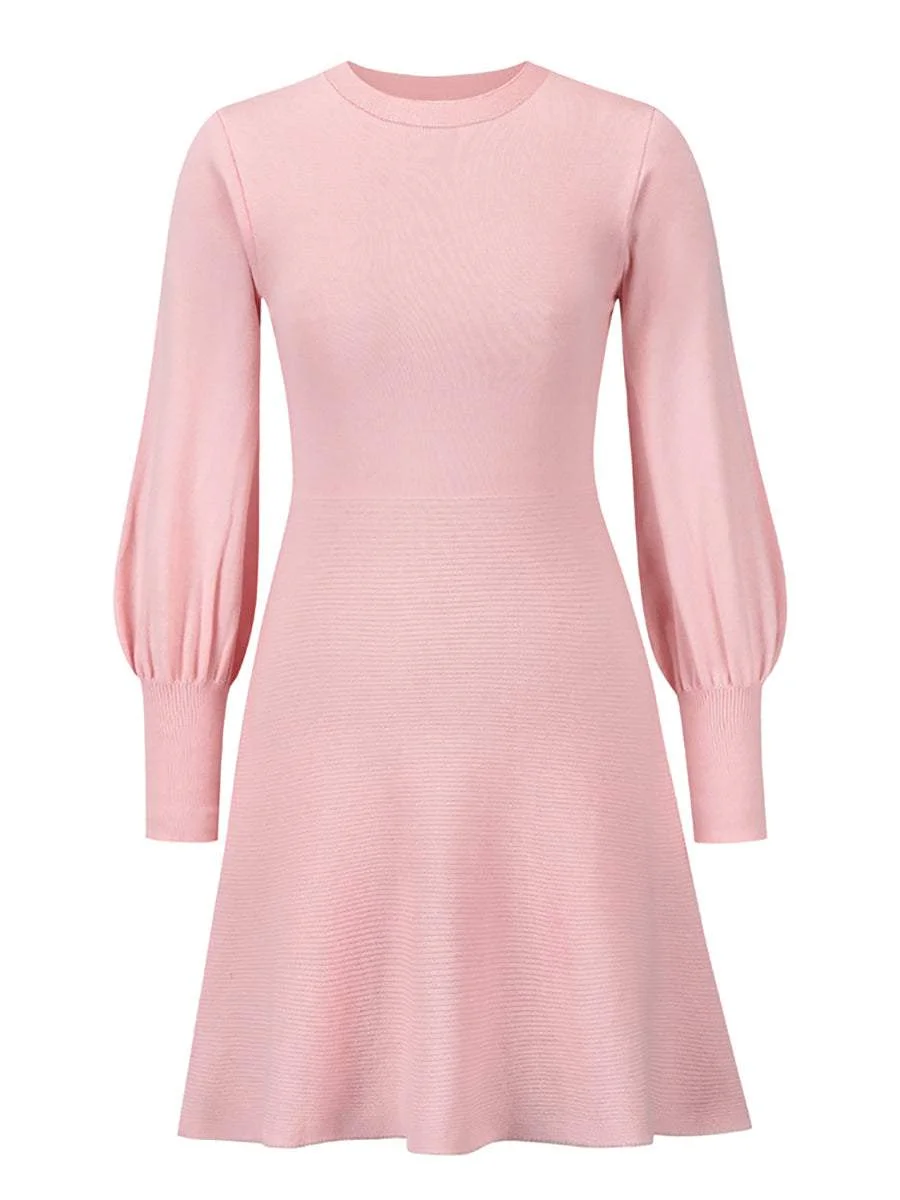 Lantern sleeve base sweater dress