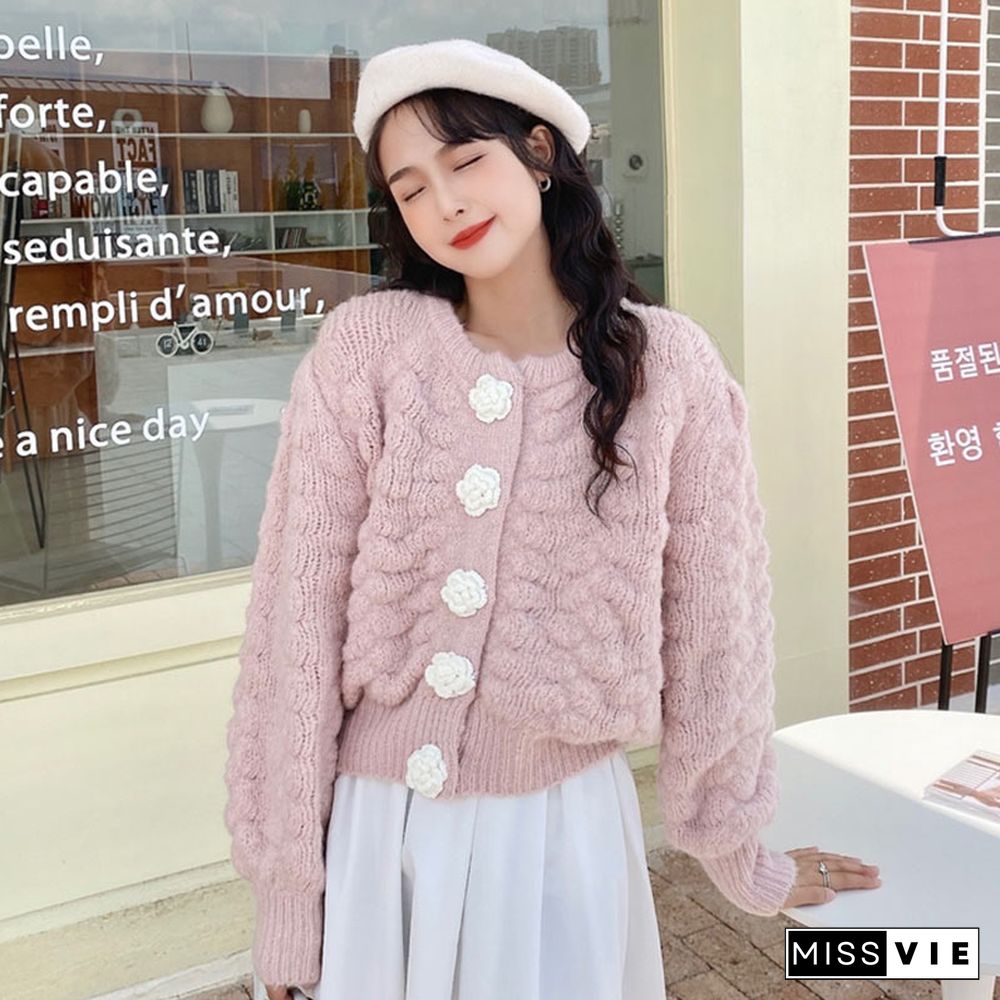 Fashion Flowers Cardigan Knitted Sweater
