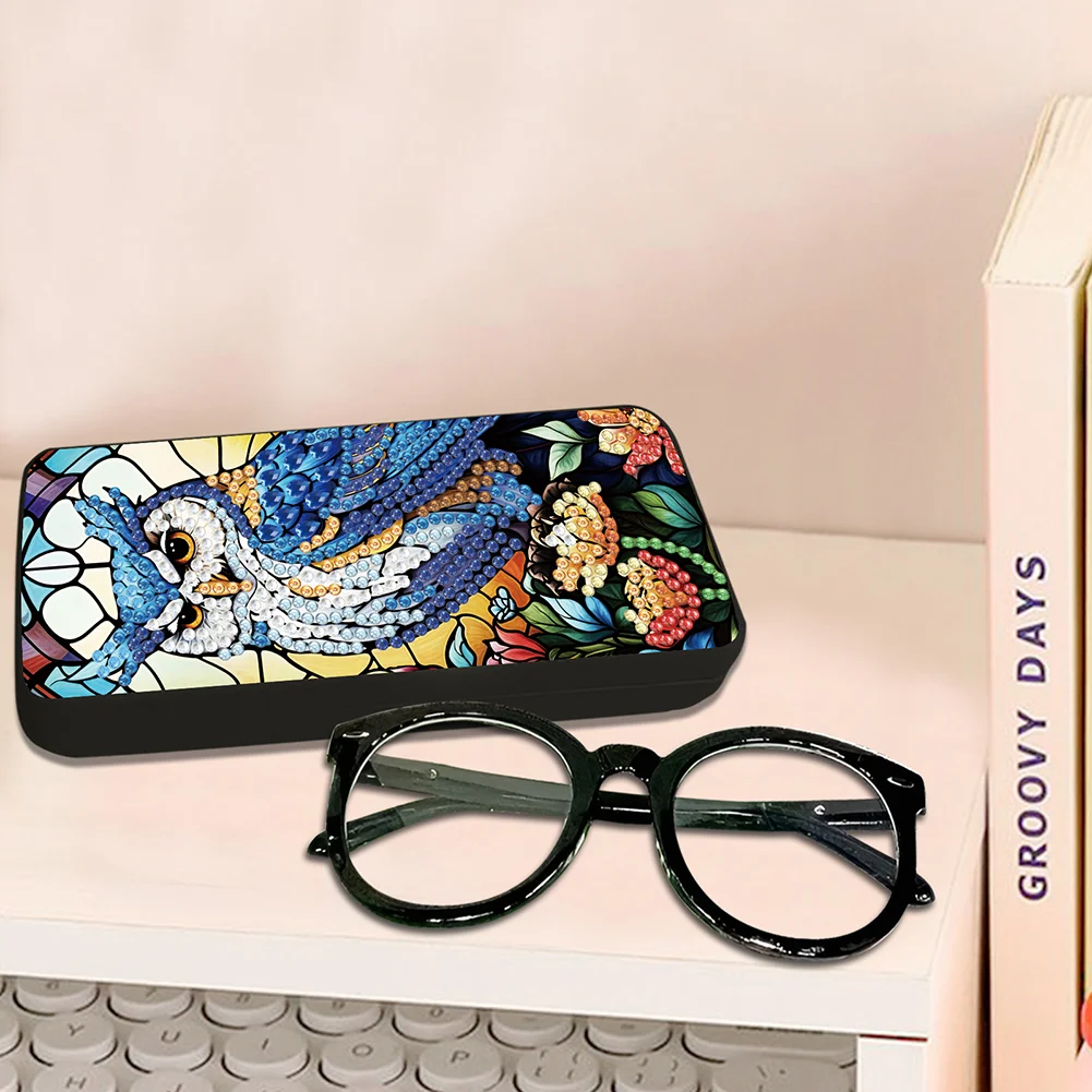 Owl Diamond Painting Eyeglasses Case Diamond Art Sunglasses Case for Adults