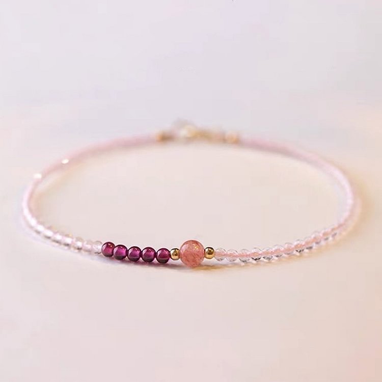 Pink Crystal With Strawberry Quartz Healing Gemstone Bracelet