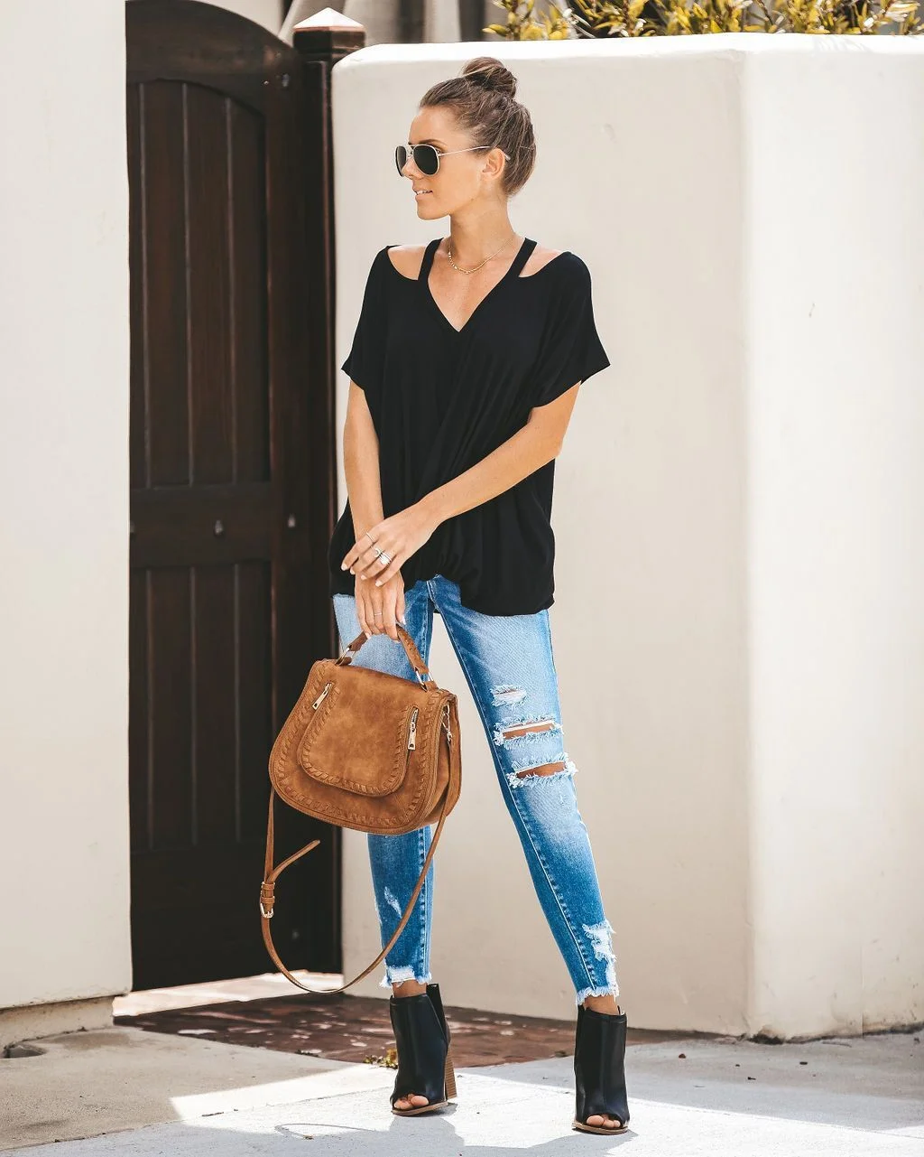 Halter Loose Solid Color T-shirt