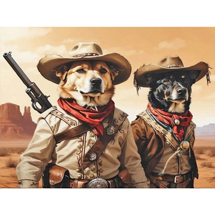 Handsome Western Cowboy Puppy 40*30CM (Canvas) Full Round Drill Diamond Painting gbfke