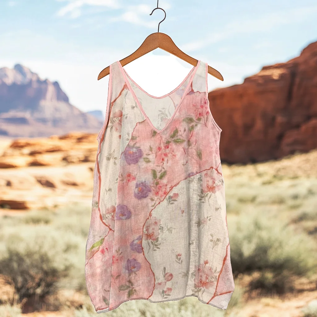 Women's Vintage Floral Patch Cotton And Linen Sleeveless Tank Top