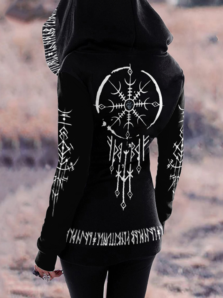Comstylish Tribal Totem Text Print Retro Zip Hoodie