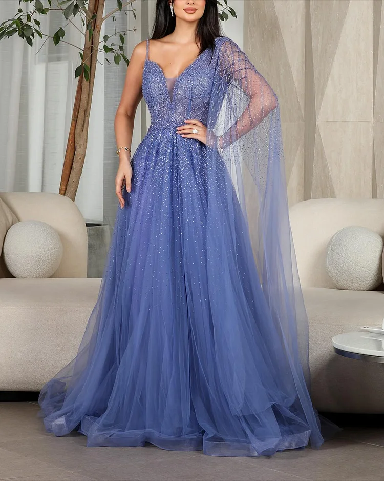 Women's Mesh Shawl Sequin Dress