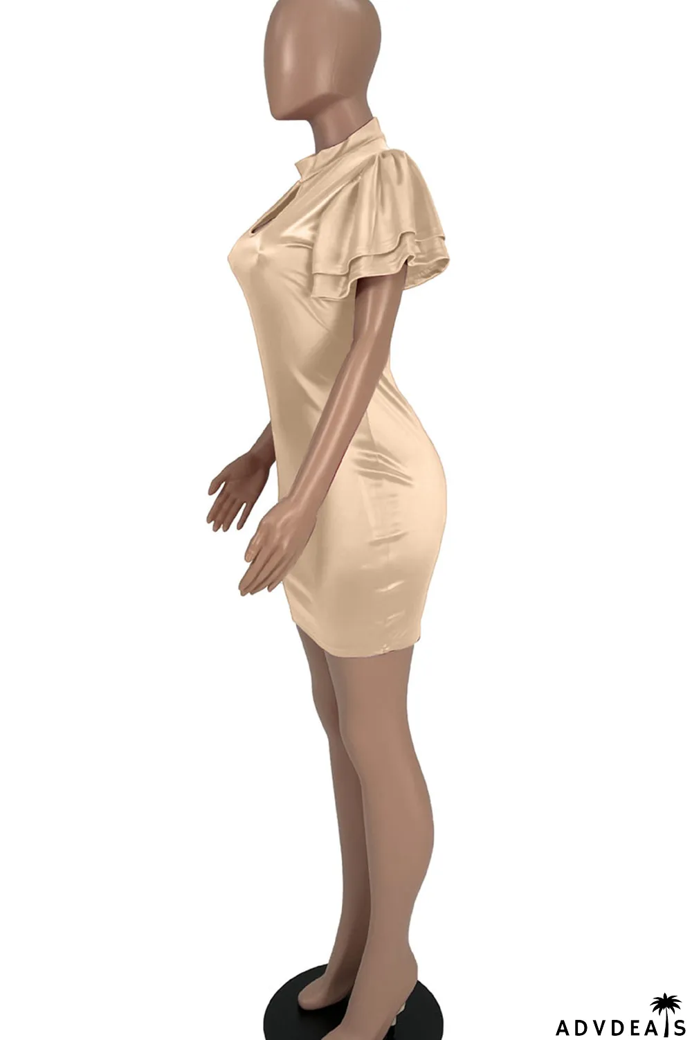 Champagne Casual Solid Split Joint O Neck One Step Skirt Dresses