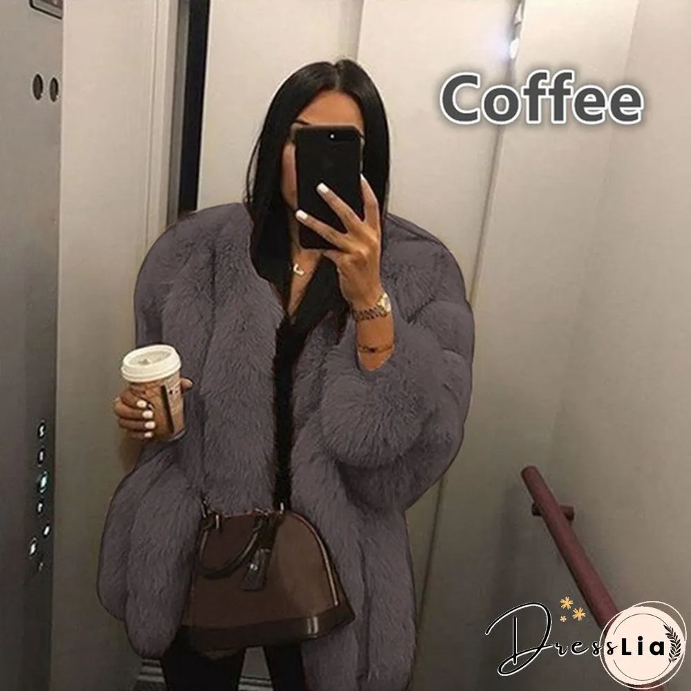 Women Winter Top Fashion Faux Fur Coat Elegant Thick Warm Outerwear Fake Fur Ladies Jacket Coat