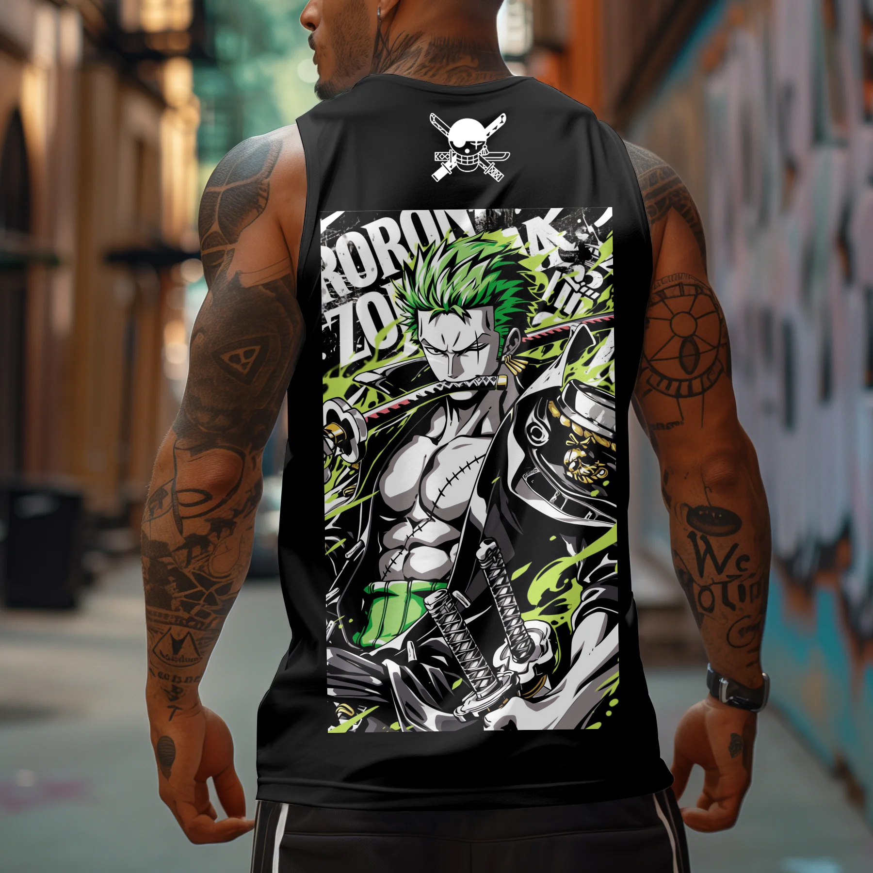 Men's Sports Fitness Anime Logo Pirate Straw Hat Printed Casual Vest / TECHWEAR CLUB / Techwear