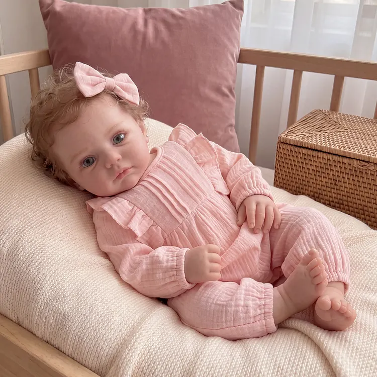 [Pre-Order] Babeside Ivo 20" Reborn Baby Girl Doll &ndash; Lifelike Vinyl Infant with Hand-Rooted Curls & Blush Pink Ruffle Romper