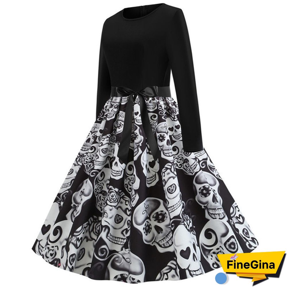 Autumn Winter Fashion Lady Xmas Clothes Christmas Costume Casual Long Sleeve Halloween Print Party Dress