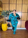 Feathers Floral Printed Long Sleeves Straight Leg V-Neck Suits