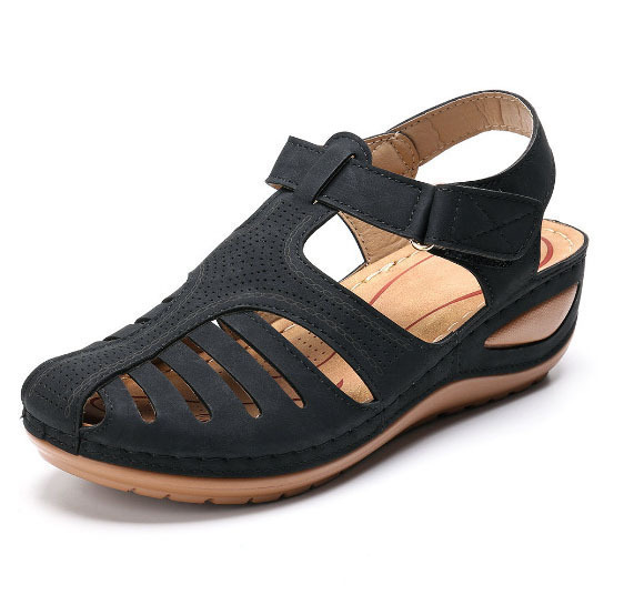 New Closed Toe Hollow-out One-Word Wedge Roman Sandals for Women
