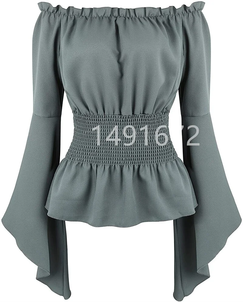 Billionm Long Sleeve T Shirt Women Renaissance Medieval Chemise Victorian Girls Gothic Retro Peasant Wench Off Shoulder Blouse Resist top