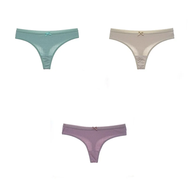 3PCS/Set G-string Panties Cotton Women's Underwear Sexy Pantie Female Underpants Thong Solid Color Panty Lingerie M-XL Hot Sale