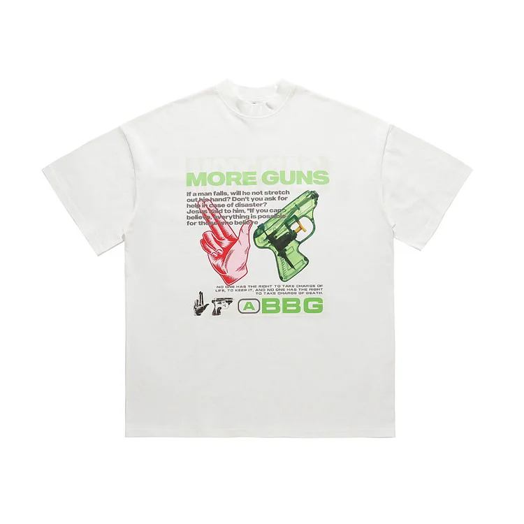 Men Street Color Water Gun Print Half Turtleneck Dropped Shoulders Loose T-Shirt at Hiphopee