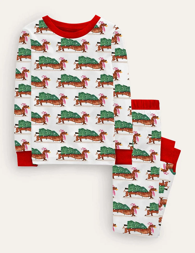 Kid's Dachshund Christmas Tree Pajama Set