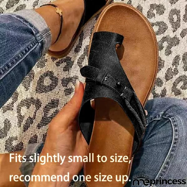 Black Toe Post Falt Asymmetric Flip Flops