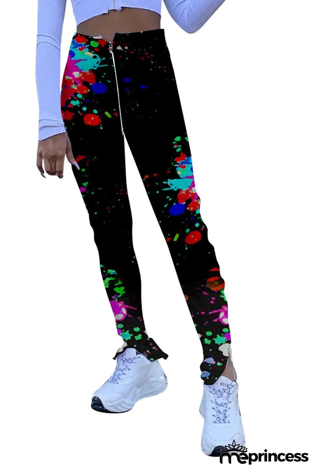 Red Polyester Zipper Fly High Print pencil Pants Bottoms