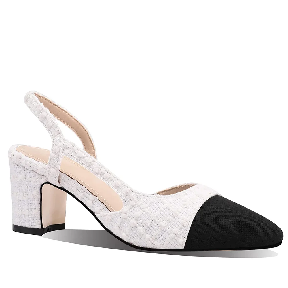 65mm Chunky Heels for Women Slingback Pumps Sandals Splicing Round Toe Casual Wedding Pumps-MERUMOTE
