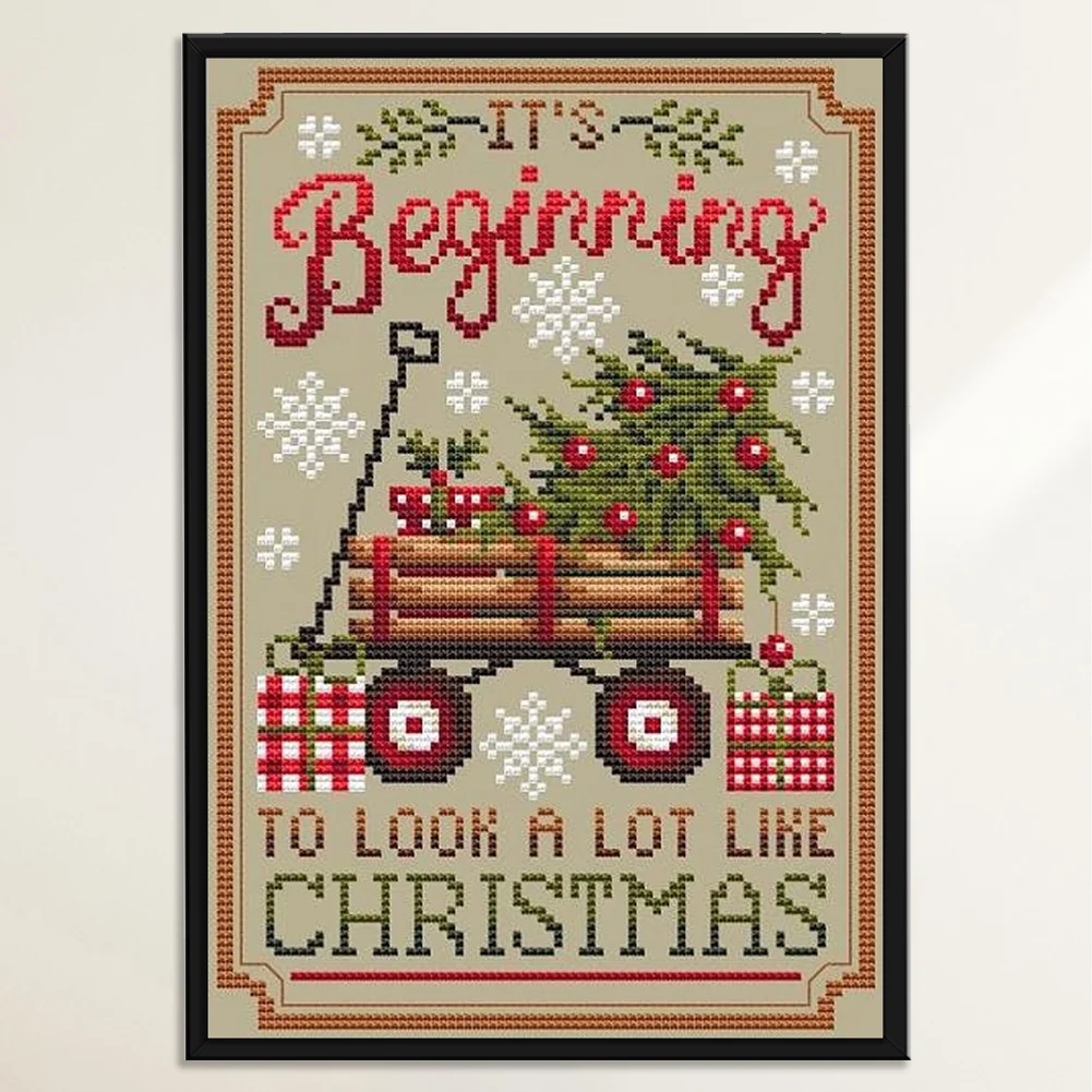 Xmas Trailer Printed Cross Stitch Kit 40x55cm DIY 11CT Thread Art Needlework