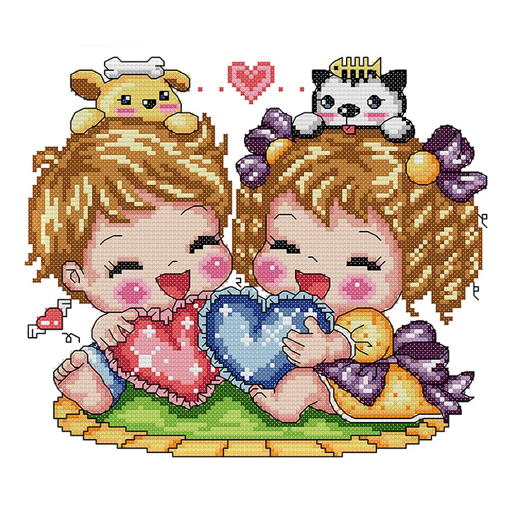 Boy Girl 14CT Printed Cross Stitch Kits (27*25CM) fgoby