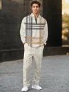 Men's fashion casual zipper polo long-sleeved two-piece set