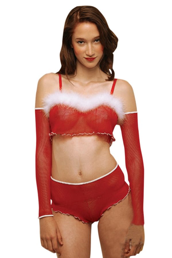 Womens Sexy Spaghetti Straps Santa Costume Christmas Lingerie Red-elleschic