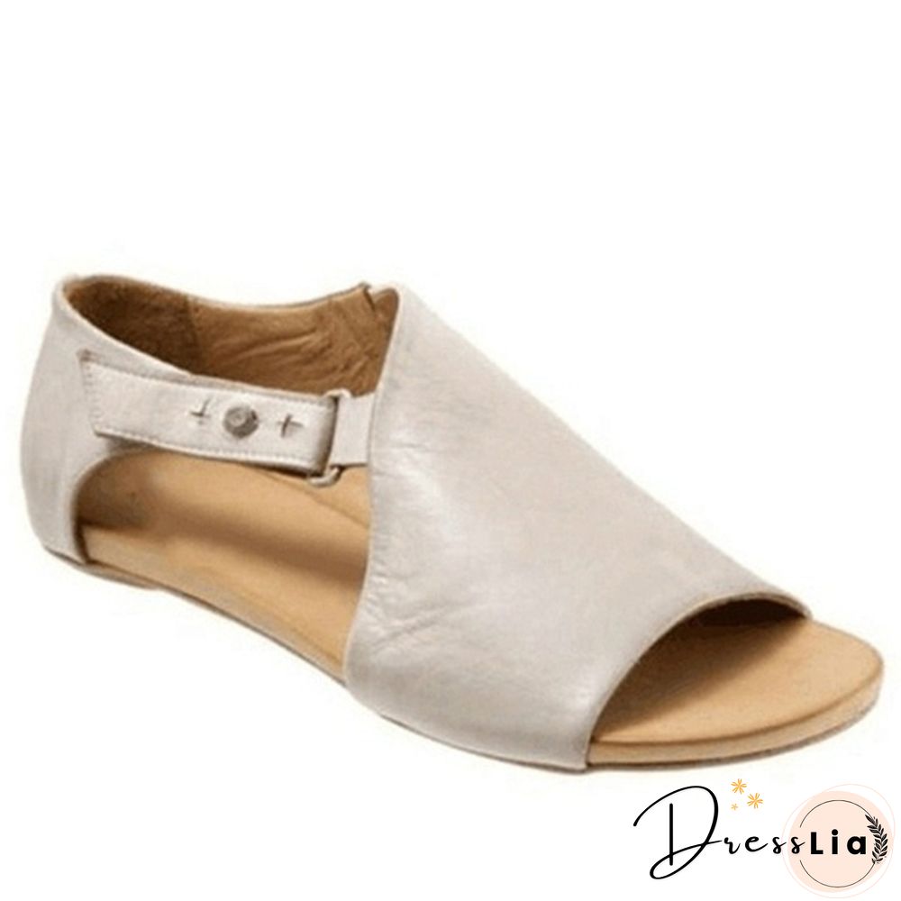Plus Size Fashion Women's Leather Flat Sandals Buckle Strap Slippers Fish Mouth Shoes