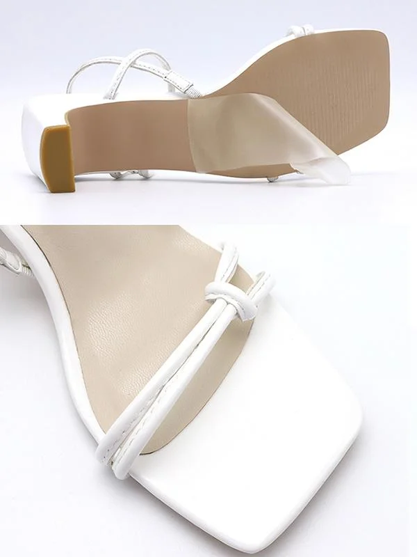 Fashion simple square head thick high heel sandals and slippers