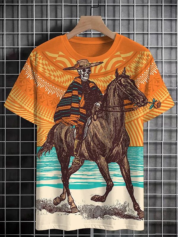 Men's Skull Seaside Vacation Art Ethnic Pattern Casual T-Shirt