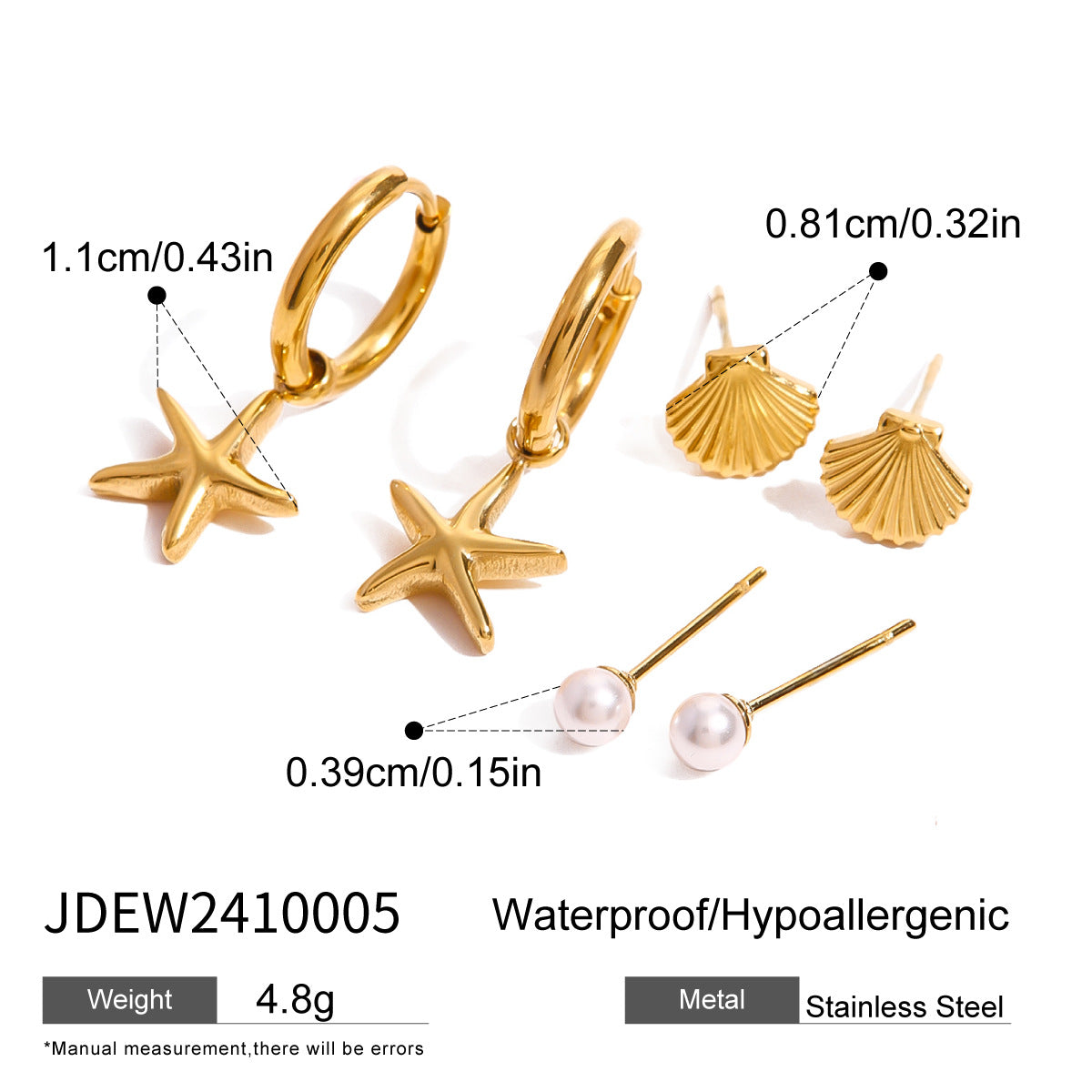 Jie Ding Three Pairs Of Stainless Steel Zircon Earrings Niche Pearl Earrings Titanium Steel Earrings