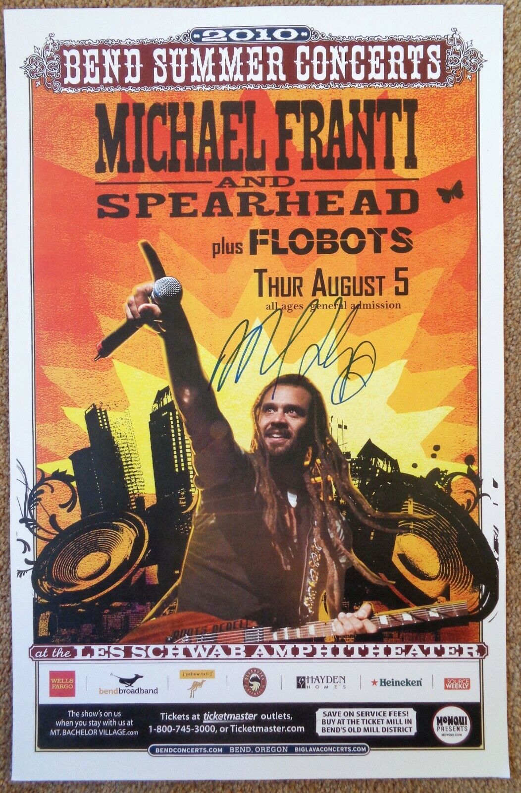 Signed MICHAEL FRANTI Spearhead POSTER In-Person Gig w/proof Autograph Concert