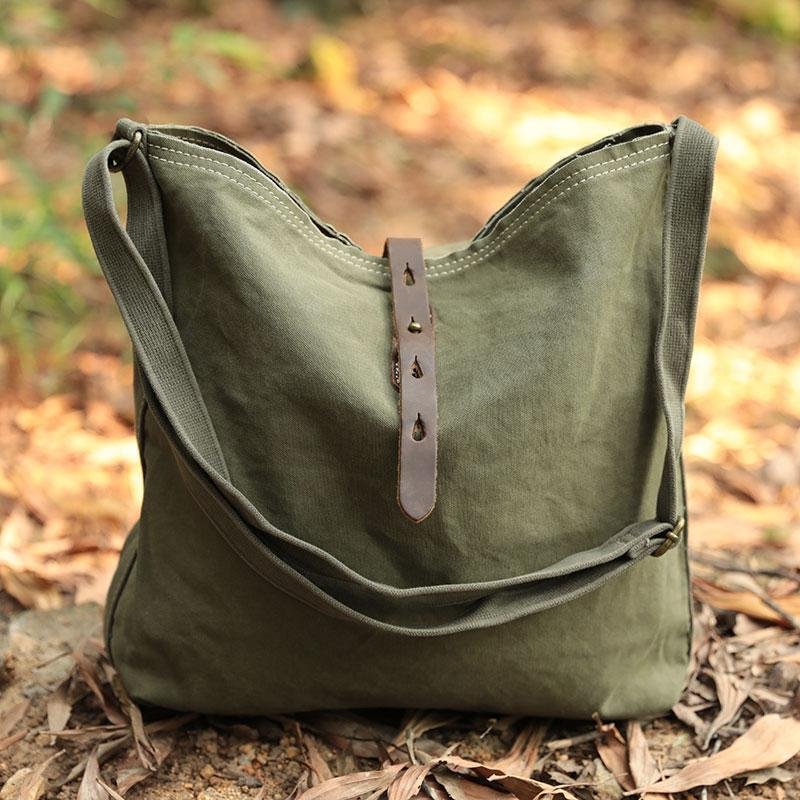Portable Canvas Ajustable Strap Army Green Handbag Shoulder Bag For Women