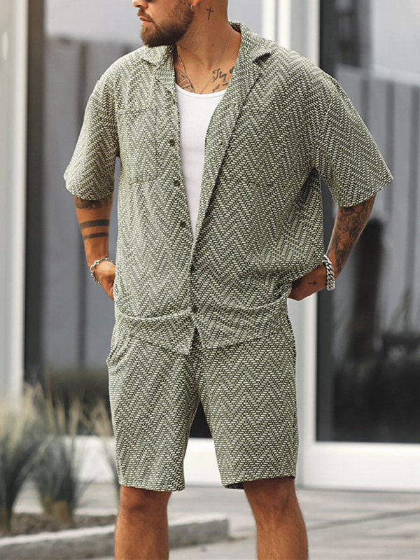 Mature Men Fashion Casual Holiday Short -sleeved Shirts Shorts Two Piece Set Suit