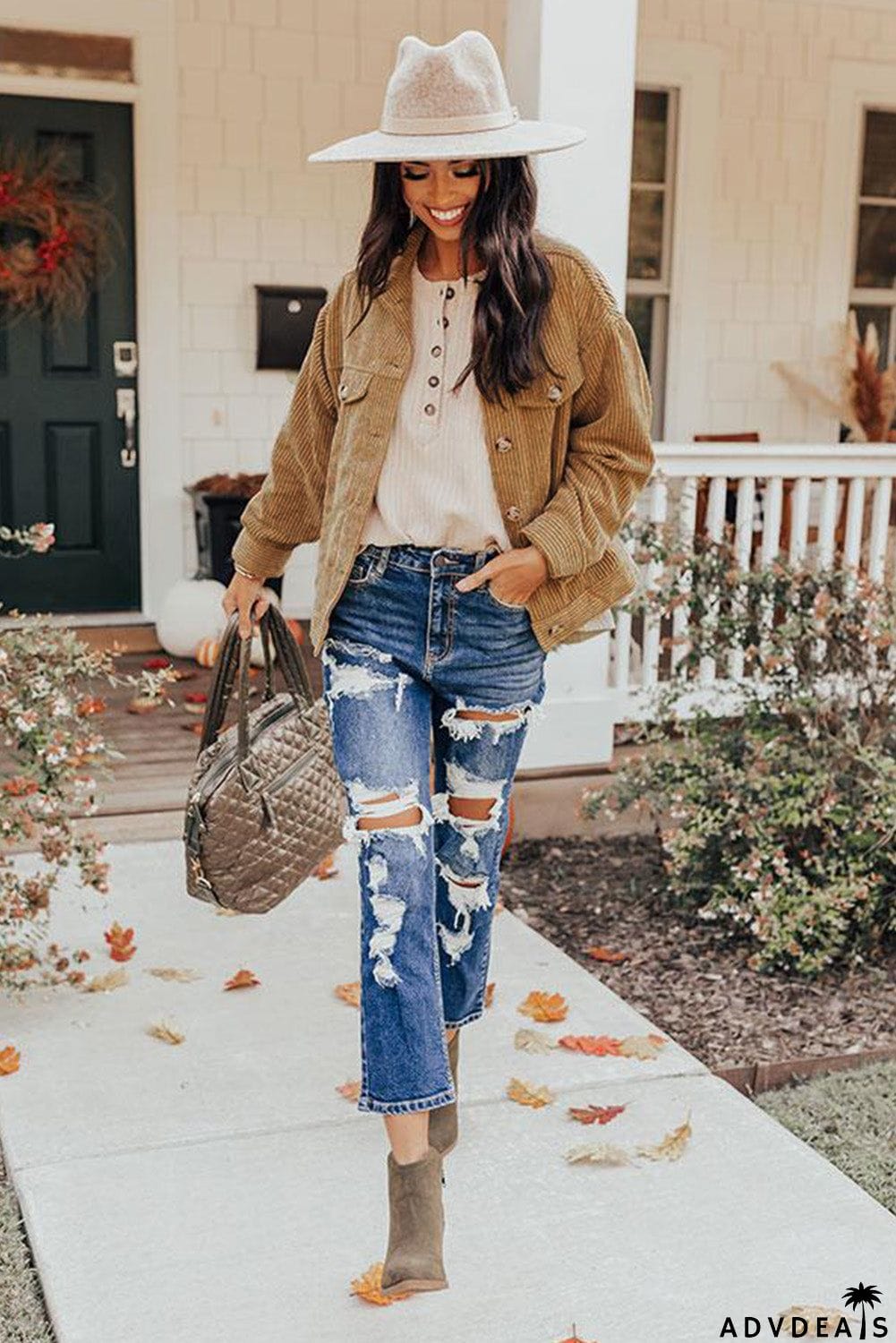 Ribbed Corduroy Long Sleeve Jacket with Pocket