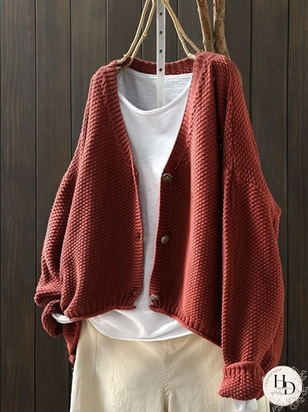 Women's Cotton Loose Art Casual Button Knit Sweater Jacket